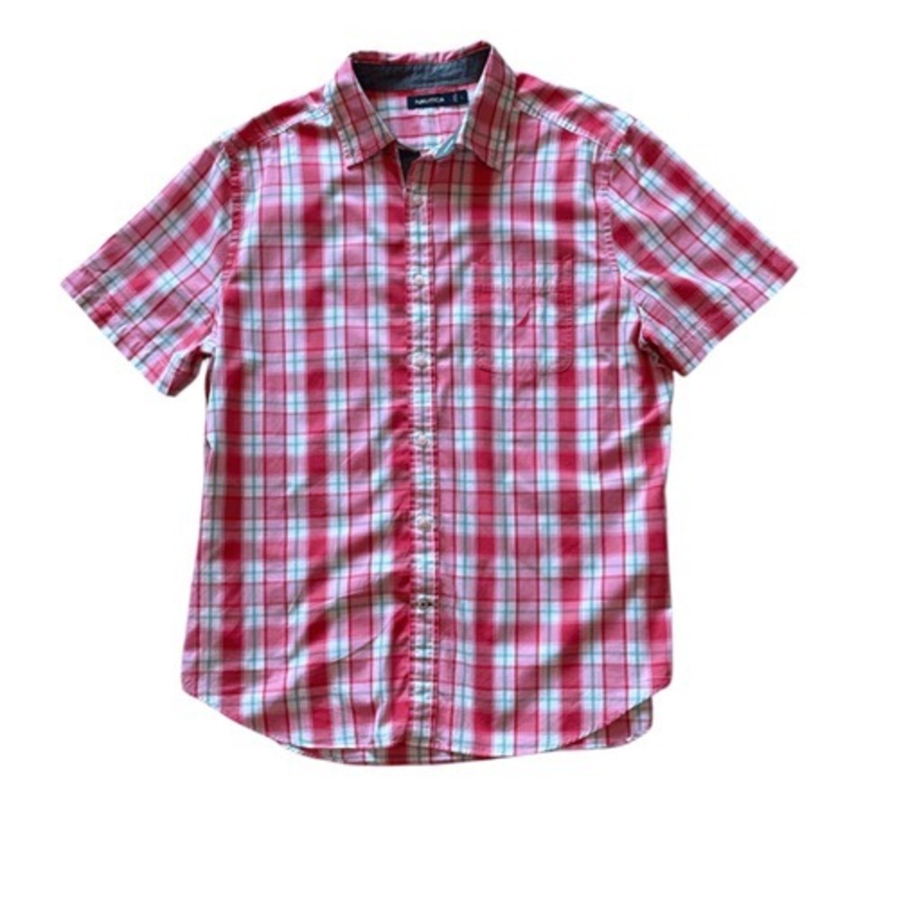 Men's Salmon‎ Plaid Nautica 100% Cotton  Button Down Shirt Size Large